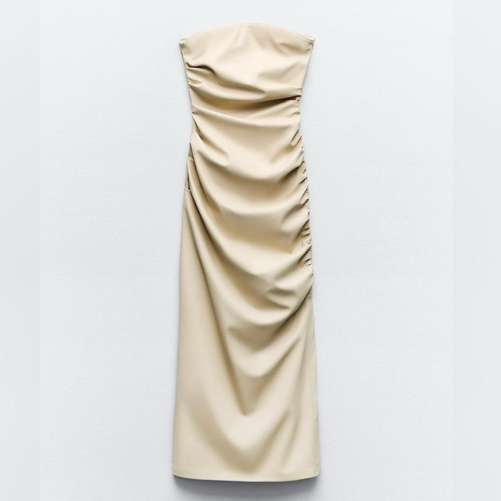 Zara Tan Pleather Strapless dress